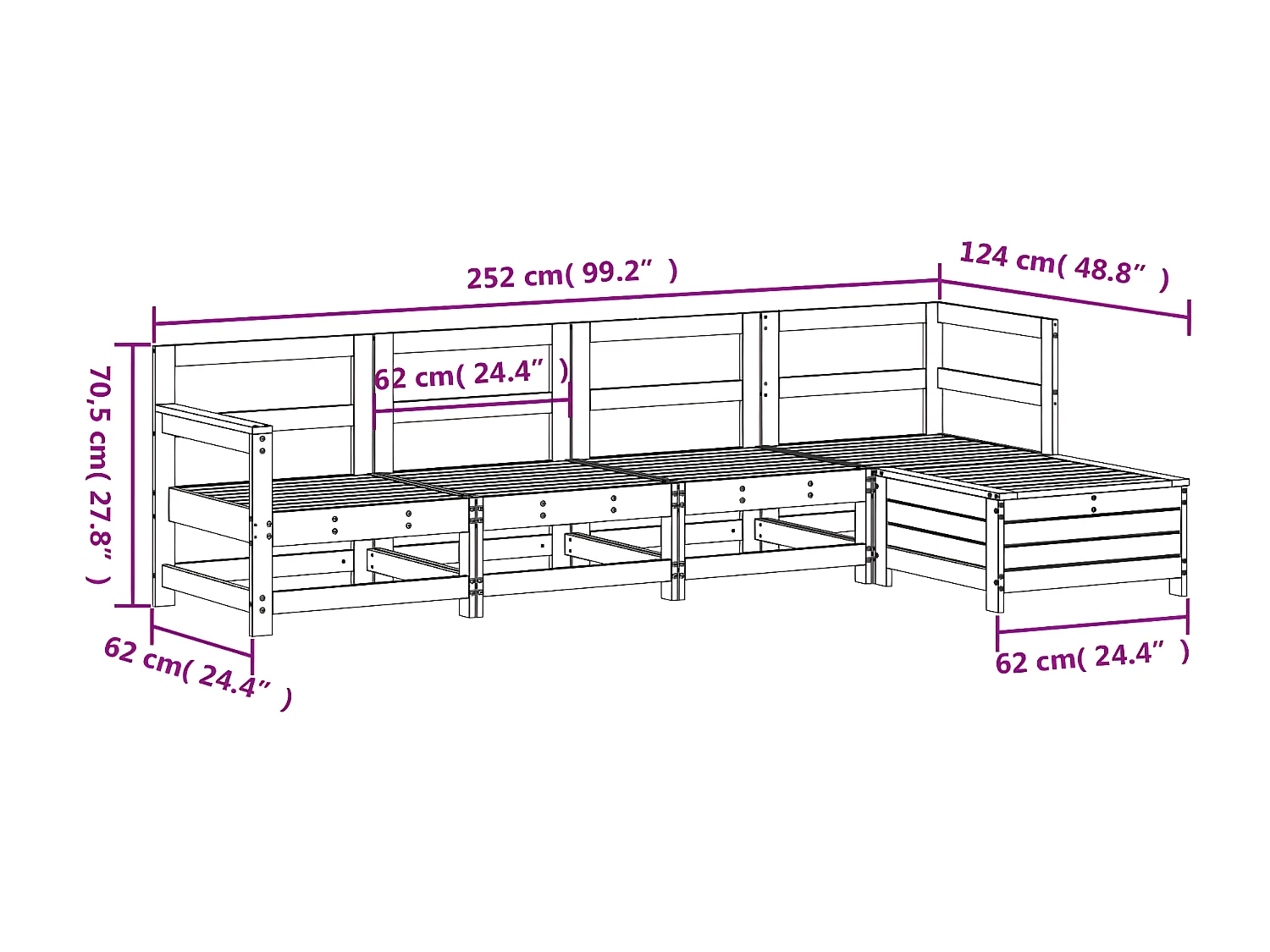 Salon de jardin 5 pcs bois de pin imprégné