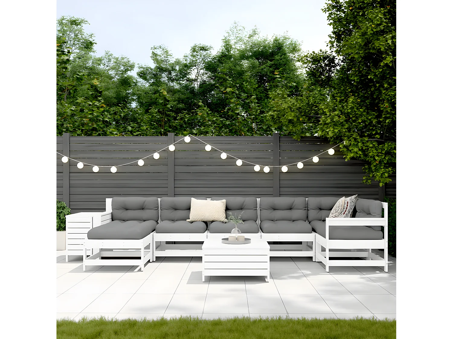 Salon de jardin 9 pcs blanc bois de pin massif
