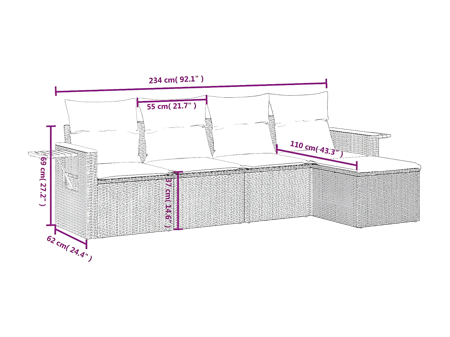 Salon de jardin 5 pcs avec coussins gris résine tressée