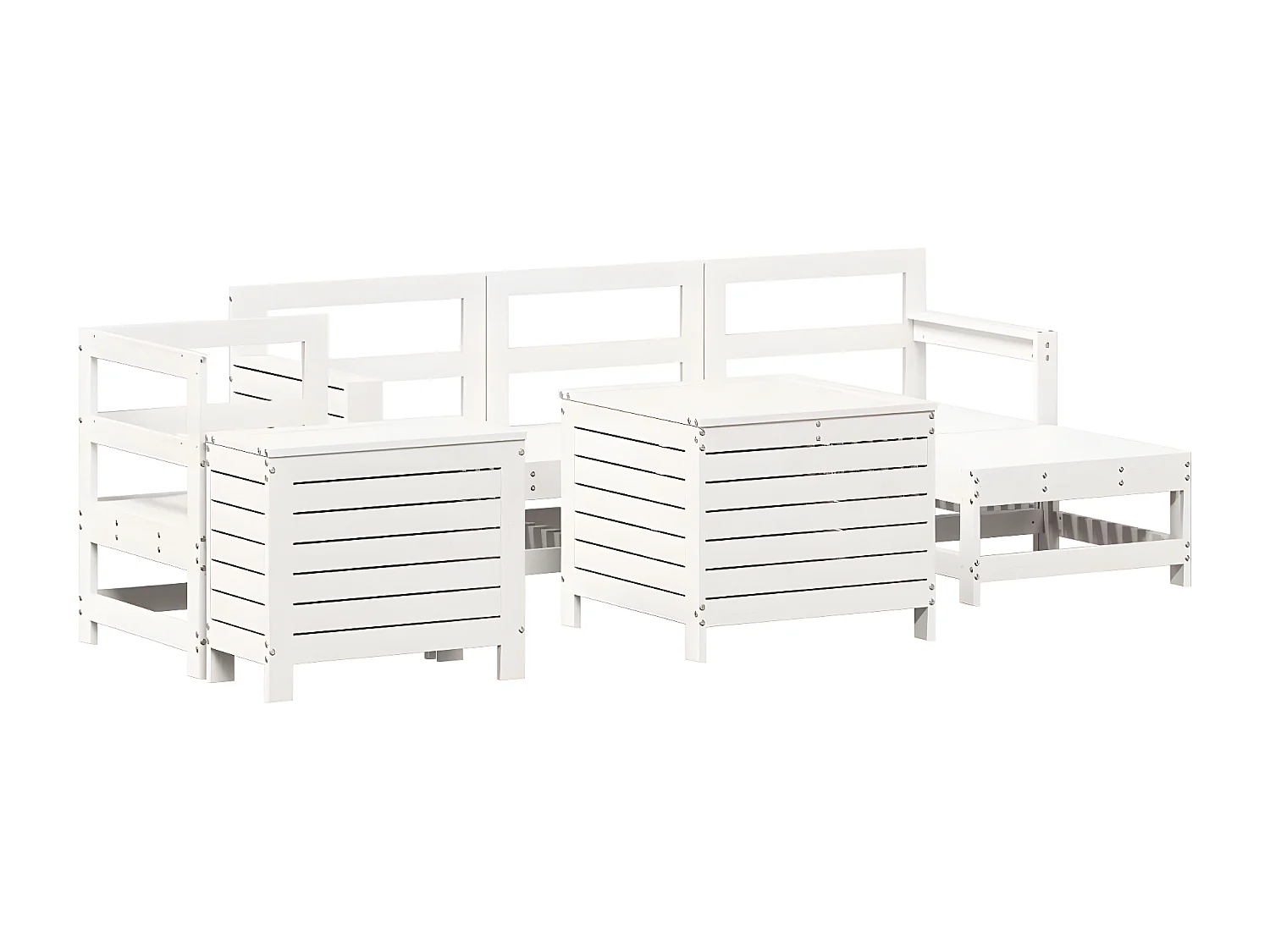 vidaXL Juego de sofás de jardín 7 pzas madera maciza de pino blanco