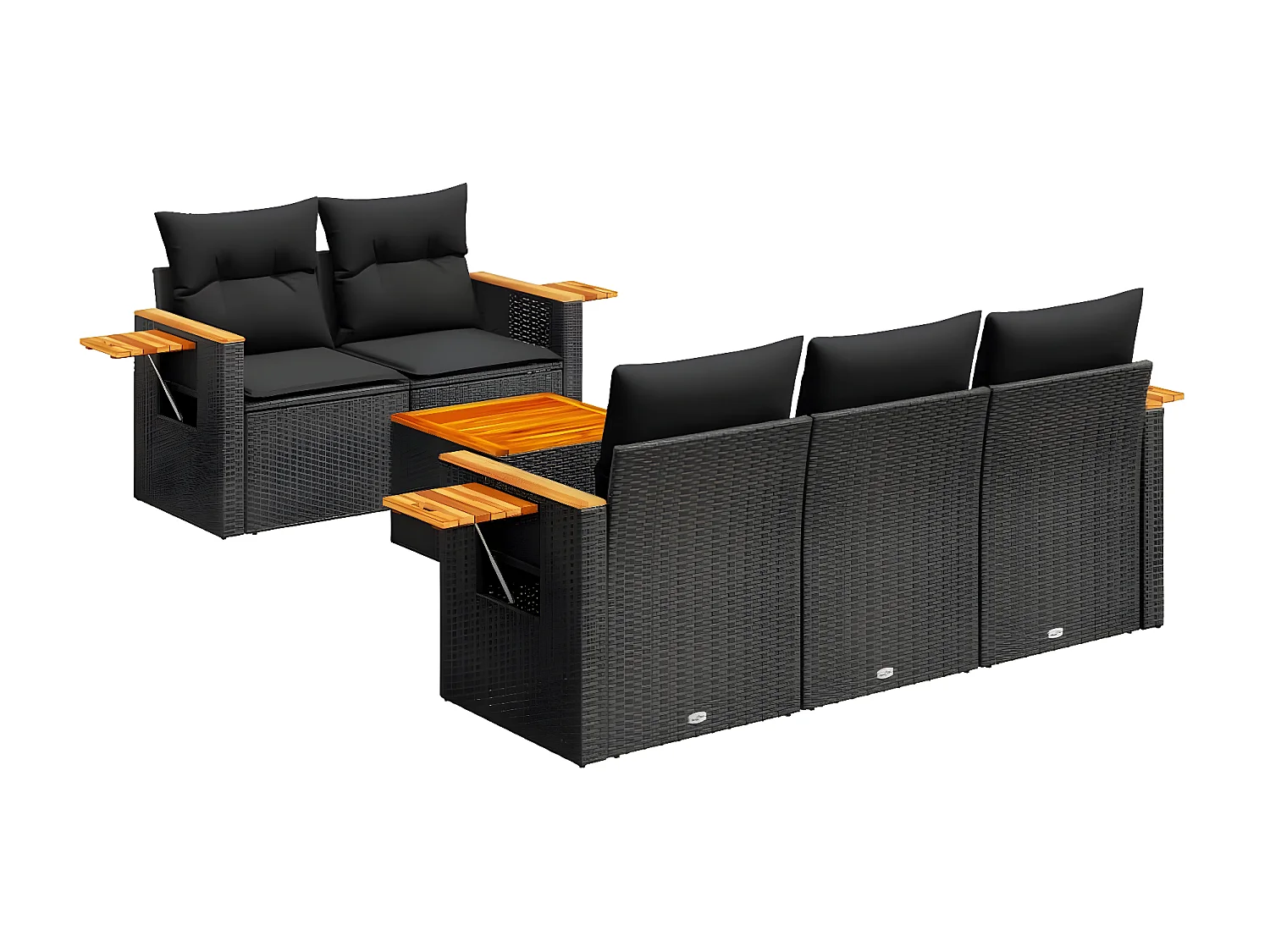 Salon de jardin 6 pcs avec coussins noir résine tressée