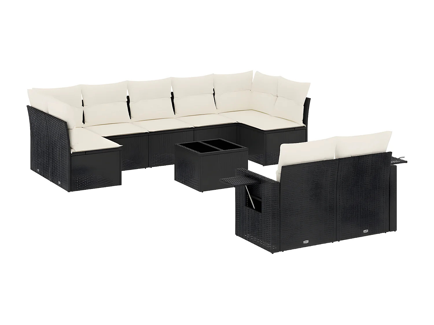 Salon de jardin 10 pcs avec coussins noir résine tressée