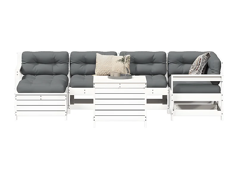 Salon de jardin 7 pcs blanc bois de pin massif