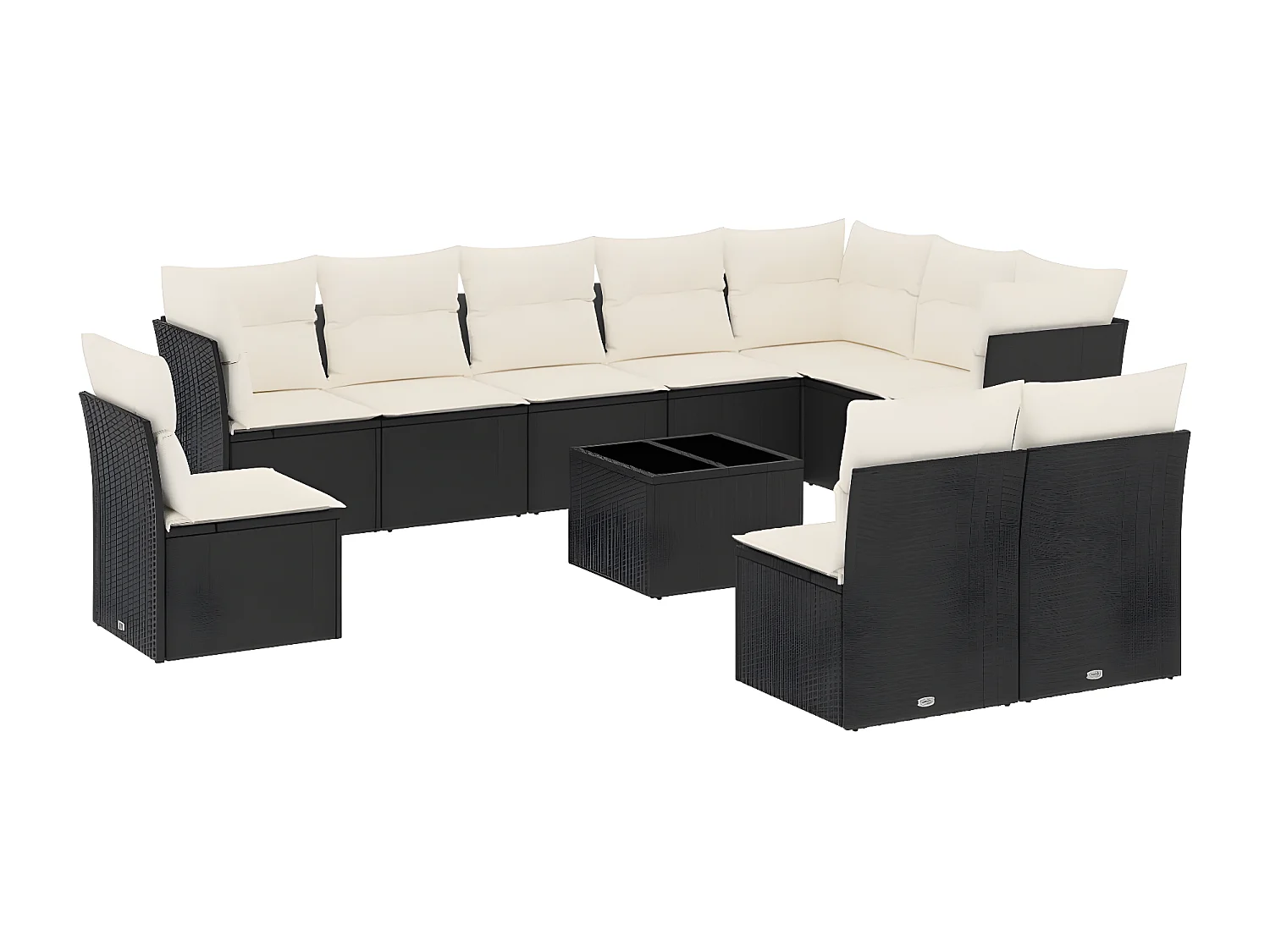 Salon de jardin 11 pcs avec coussins noir résine tressée