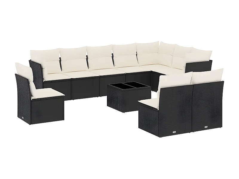 Salon de jardin 11 pcs avec coussins noir résine tressée