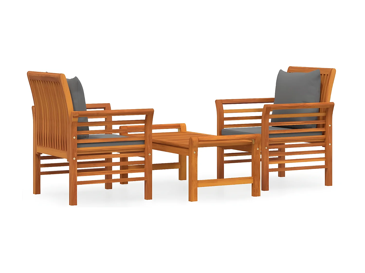 Salon de jardin 3 pcs avec coussins Bois massif d'acacia 2