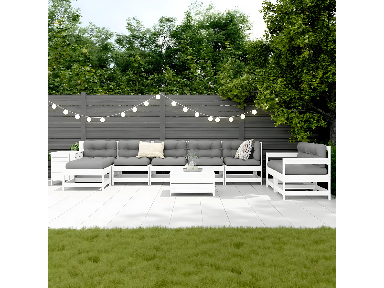 vidaXL Juego de sofás de jardín 10 pzas madera maciza de pino blanco