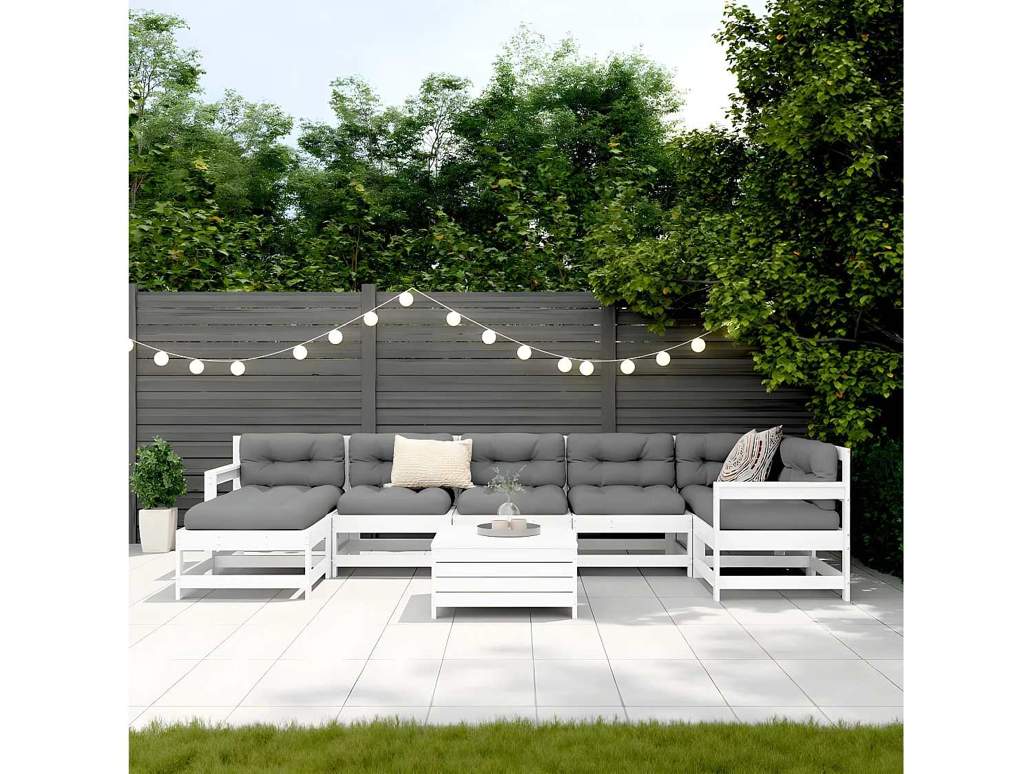Salon de jardin 8 pcs blanc bois de pin massif