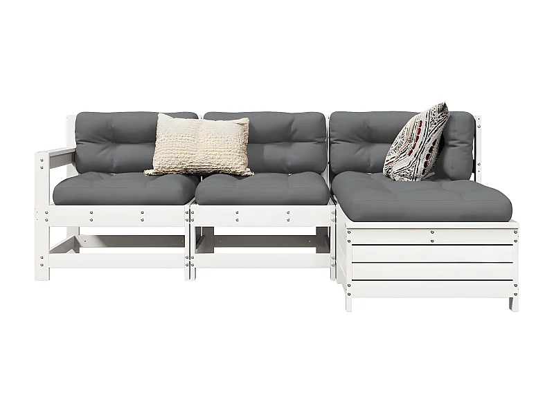 Salon de jardin 4 pcs blanc bois de pin massif