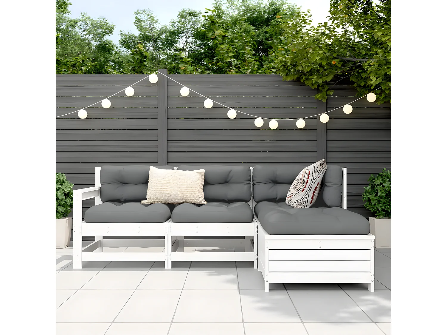 Salon de jardin 4 pcs blanc bois de pin massif