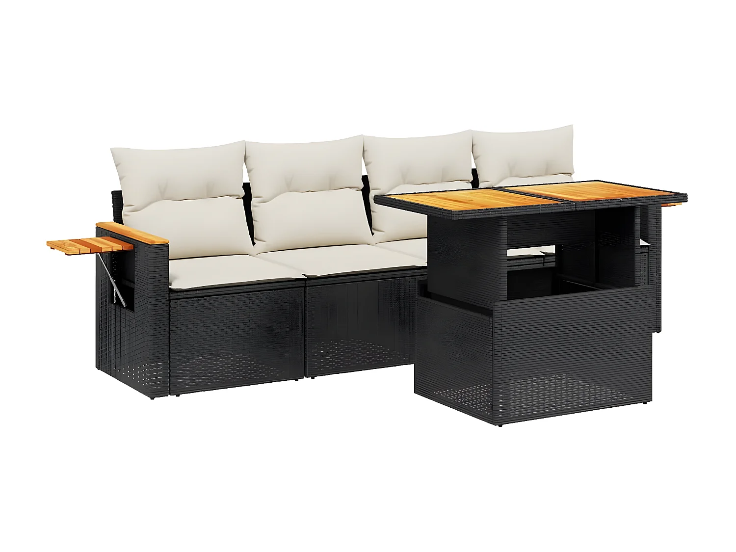 Salon de jardin 5 pcs avec coussins noir résine tressée