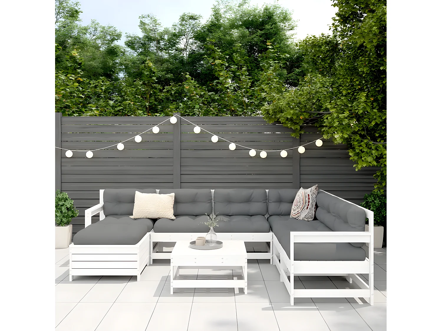 Salon de jardin 8 pcs blanc bois de pin massif