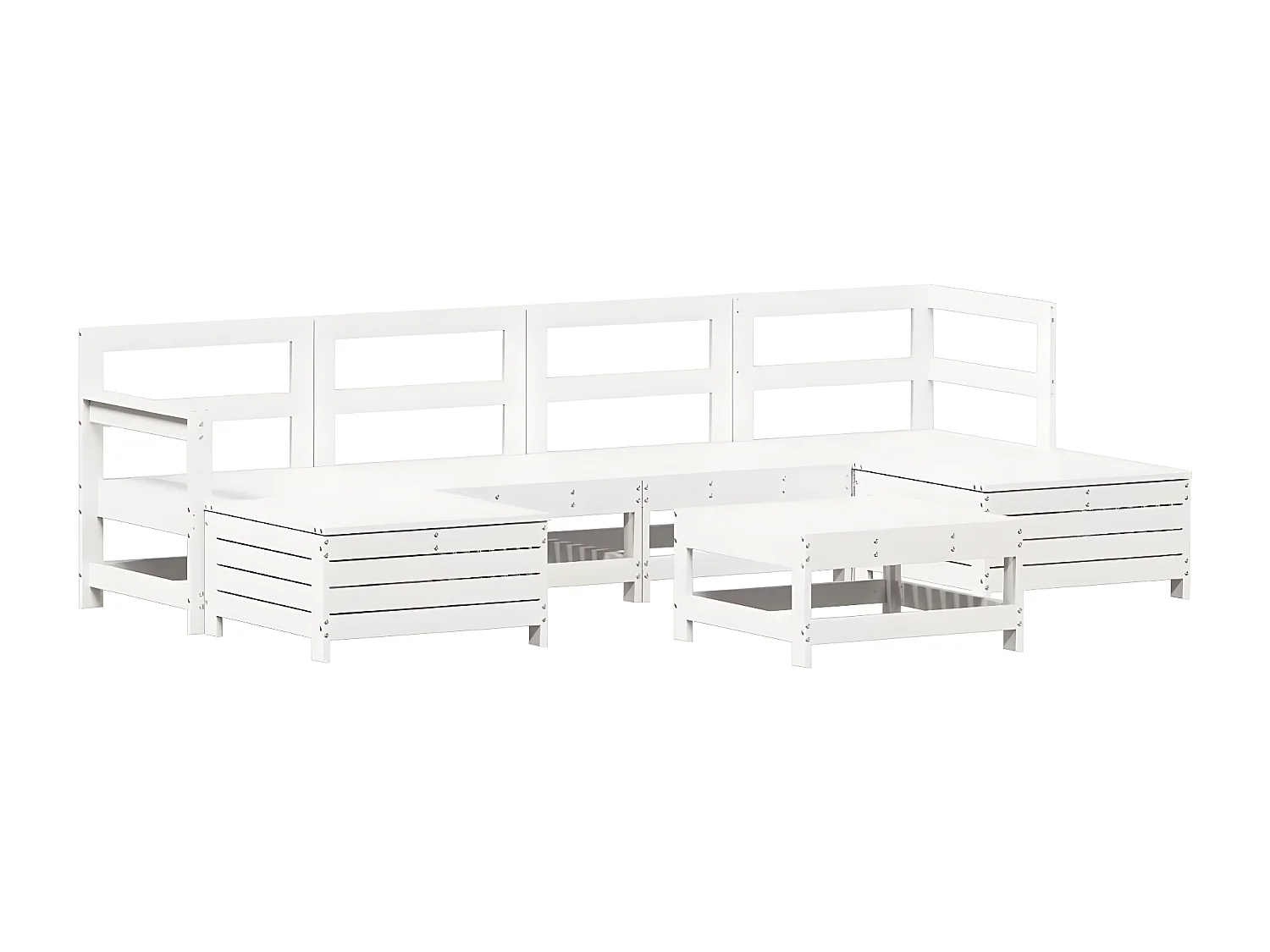 Salon de jardin 7 pcs blanc bois de pin massif