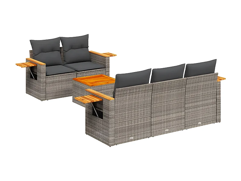 Salon de jardin 6 pcs avec coussins gris résine tressée