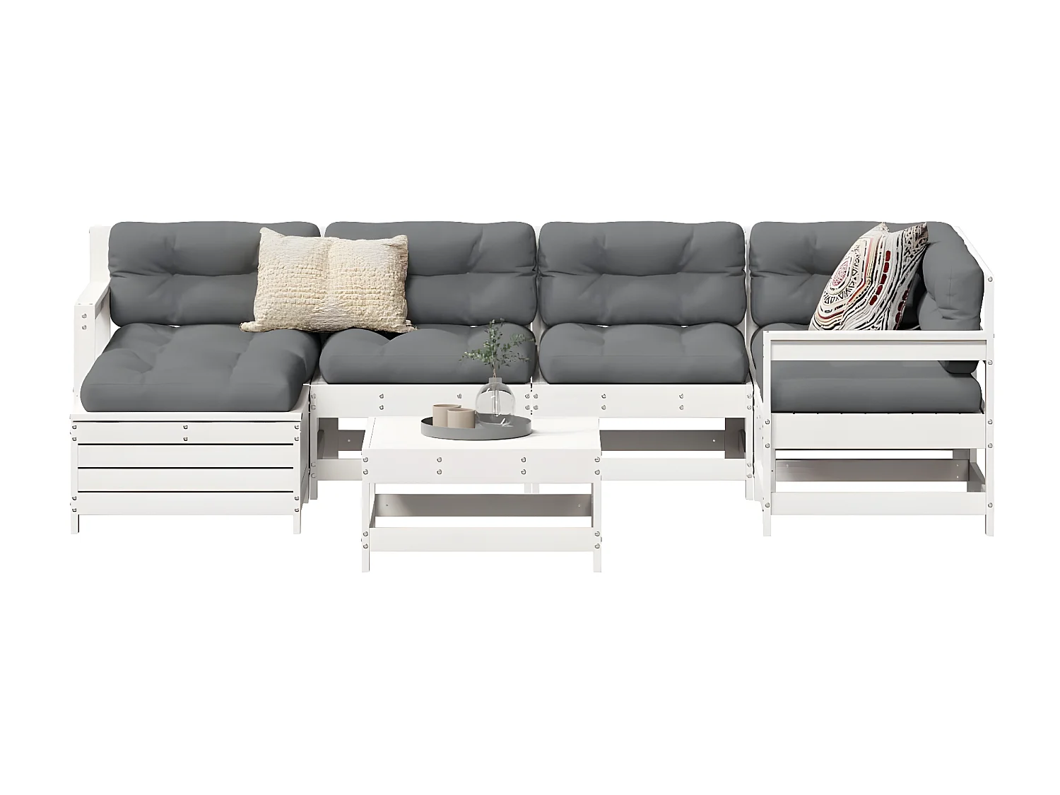 Salon de jardin 7 pcs blanc bois de pin massif