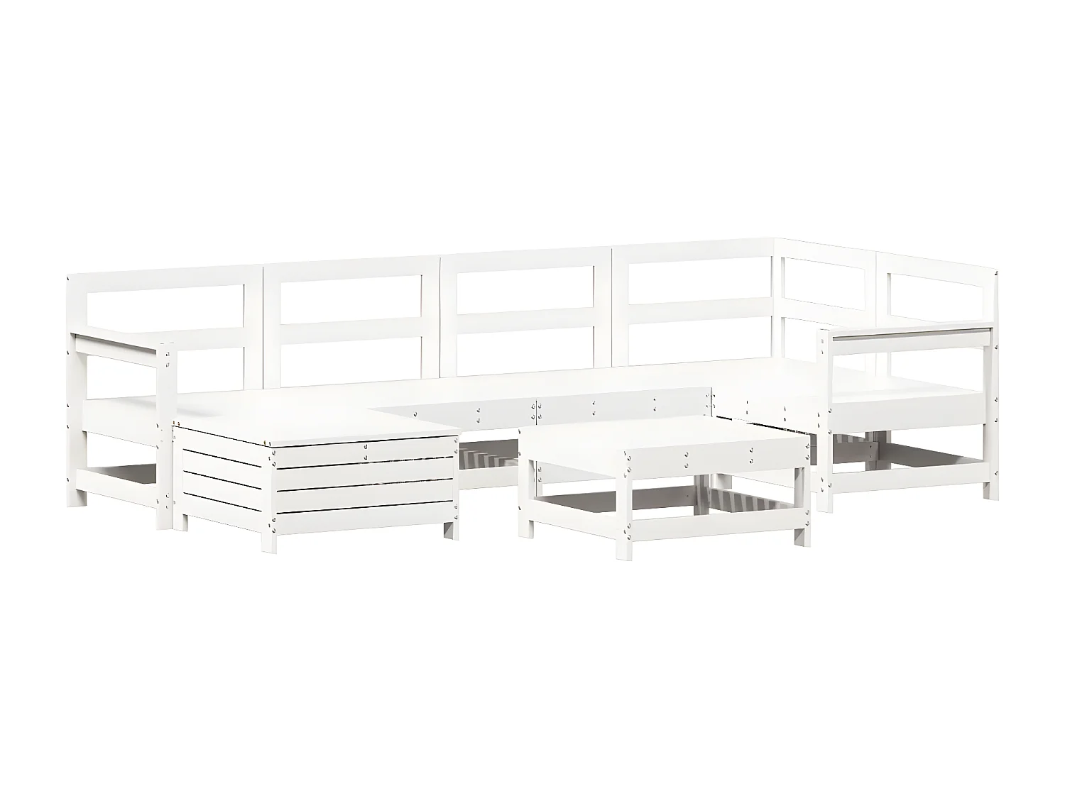 Salon de jardin 7 pcs blanc bois de pin massif