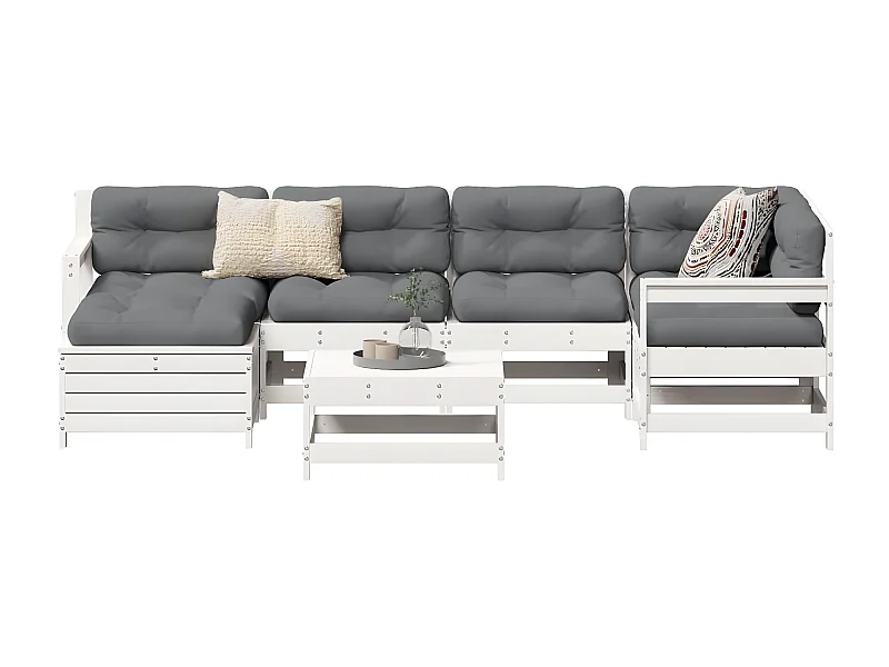 Salon de jardin 7 pcs blanc bois de pin massif