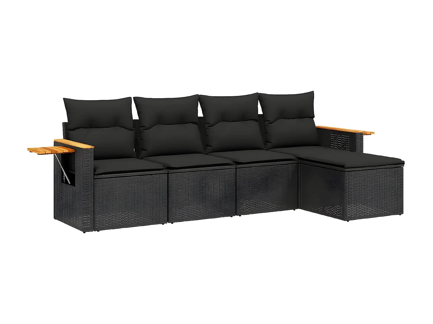 Salon de jardin 5 pcs avec coussins noir résine tressée