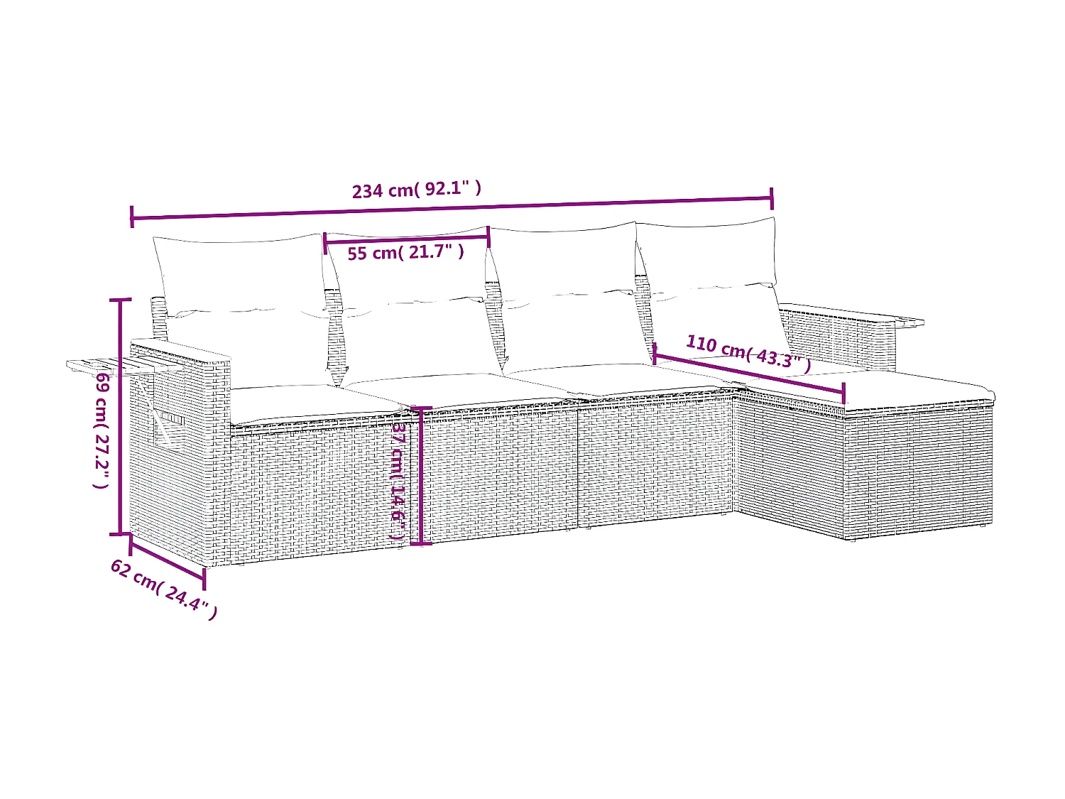 Salon de jardin 5 pcs avec coussins noir résine tressée