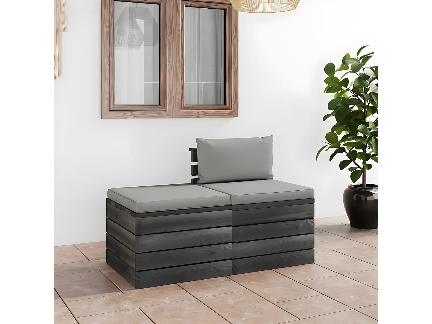 Salon palette de jardin 2 pcs avec coussins Bois de pin massif 18