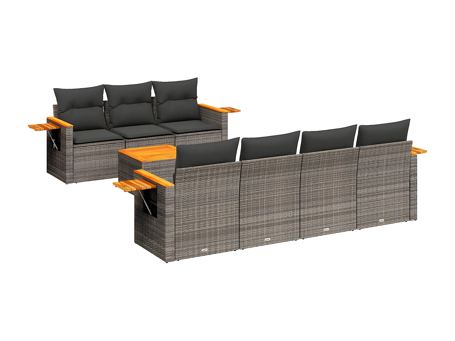 Salon de jardin 8 pcs avec coussins gris résine tressée