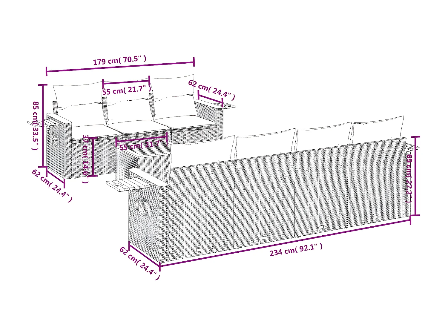 Salon de jardin 8 pcs avec coussins gris résine tressée