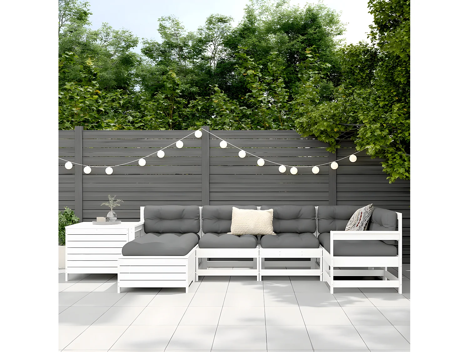 Salon de jardin 7 pcs blanc bois de pin massif