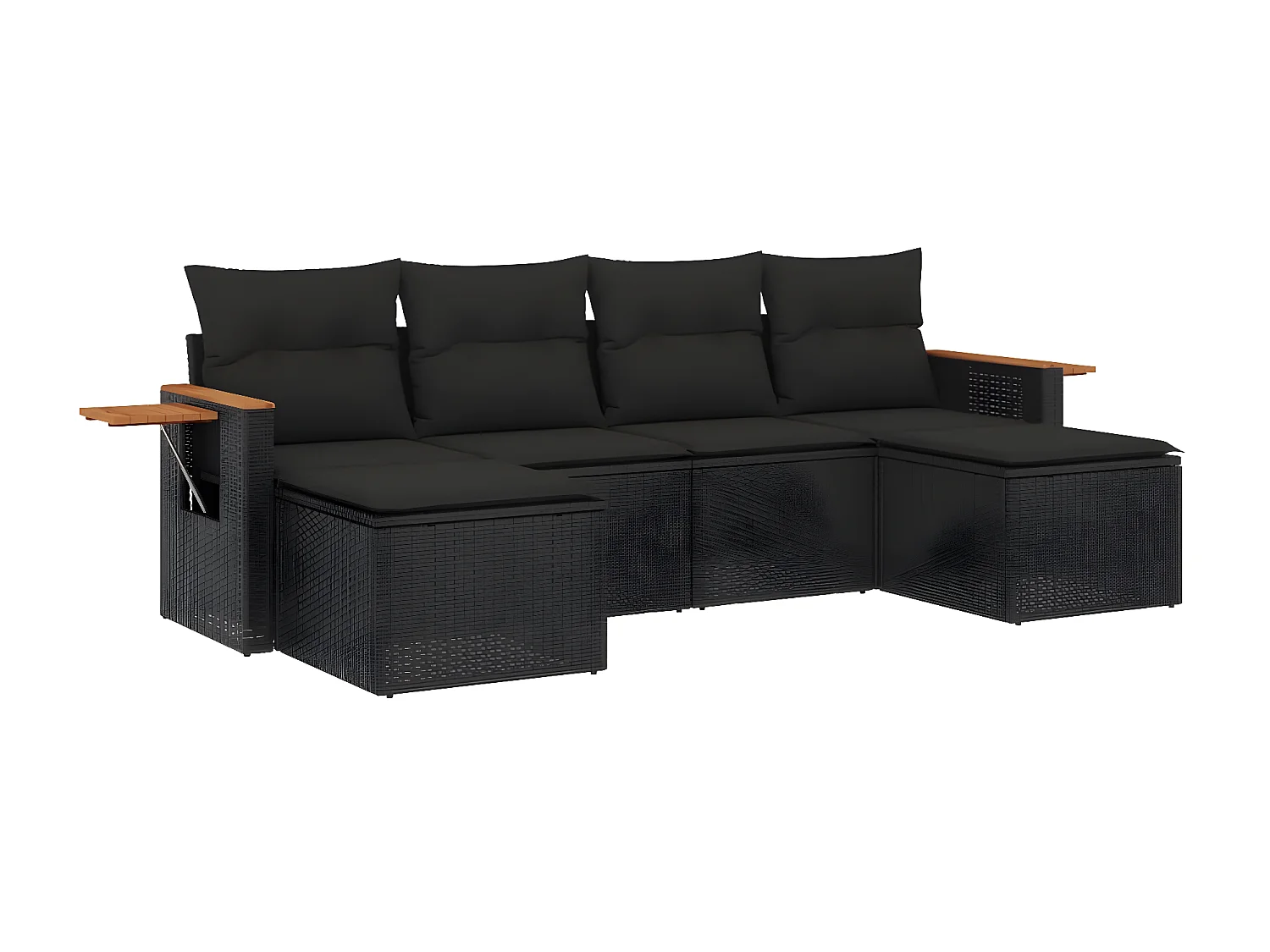 Salon de jardin 6 pcs avec coussins noir résine tressée