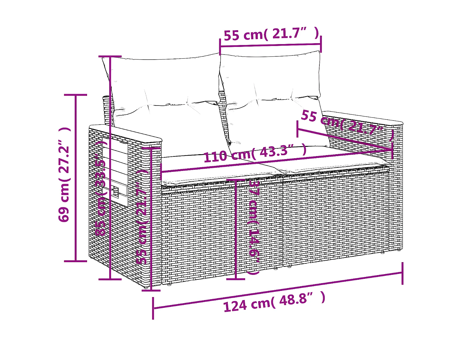 Salon de jardin 6 pcs avec coussins noir résine tressée