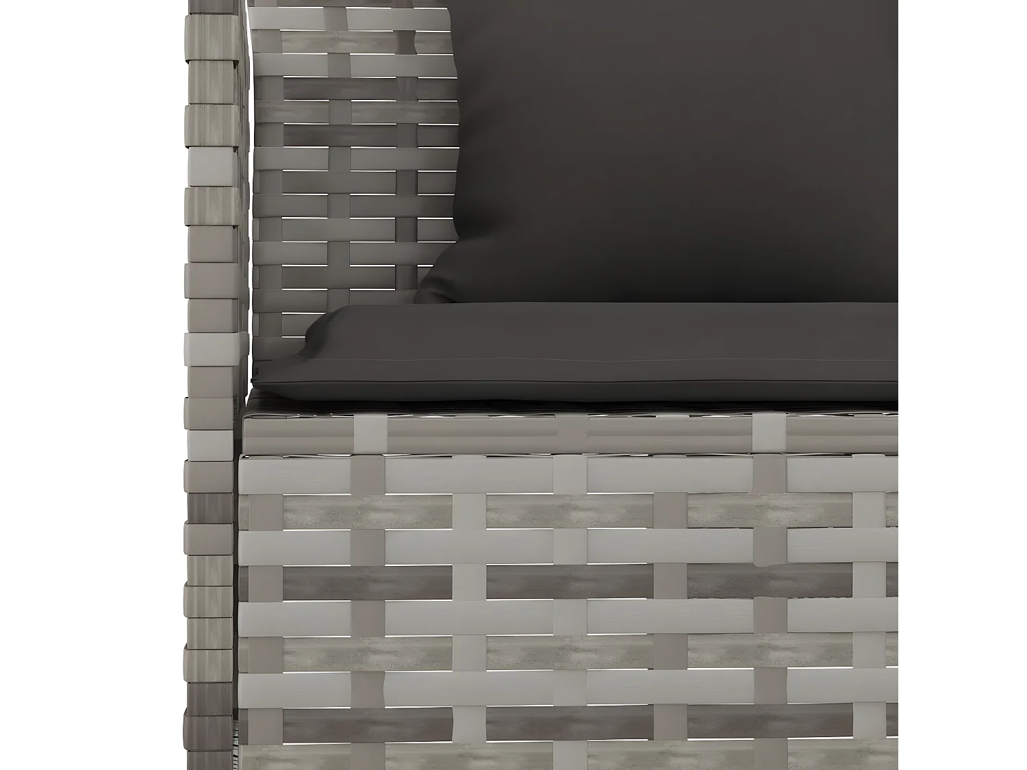 Canapé de jardin en forme de L et coussins gris résine tressée