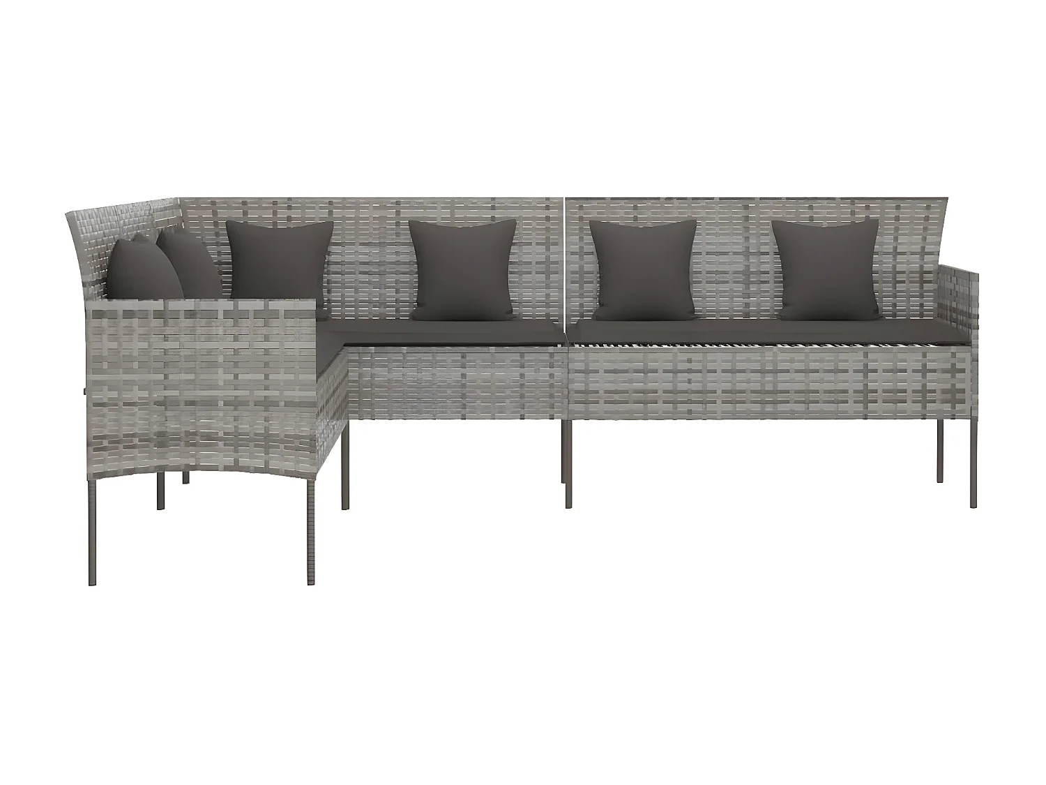 Canapé de jardin en forme de L et coussins gris résine tressée