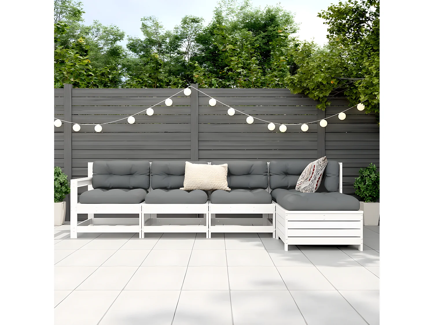 Salon de jardin 5 pcs blanc bois massif de pin