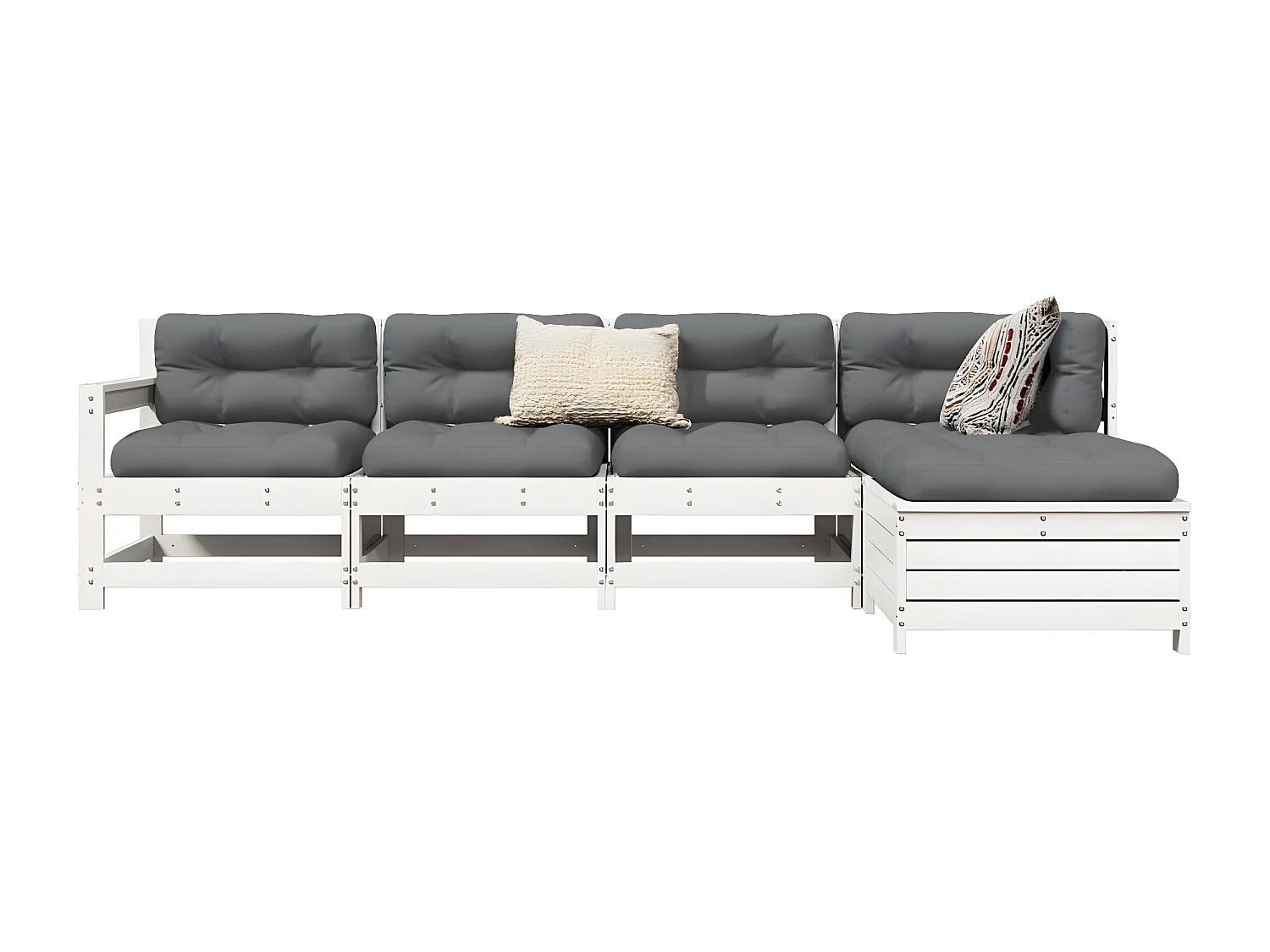 Salon de jardin 5 pcs blanc bois massif de pin