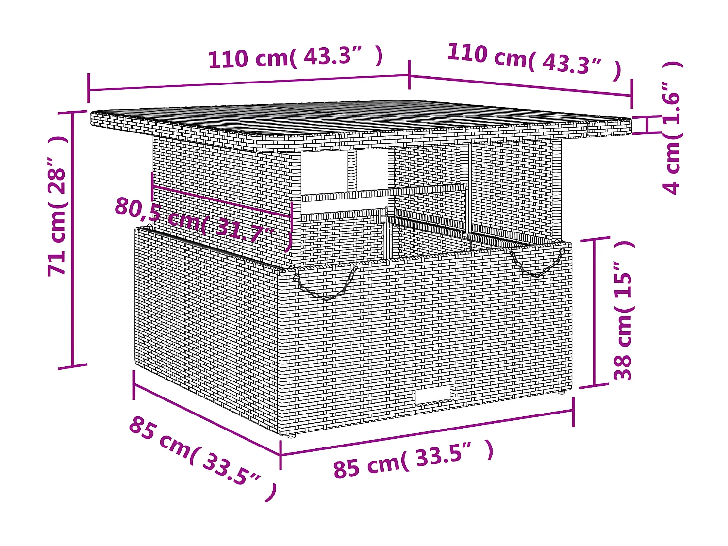 Ensemble à manger jardin 4pcs et coussins Gris Résine tressée