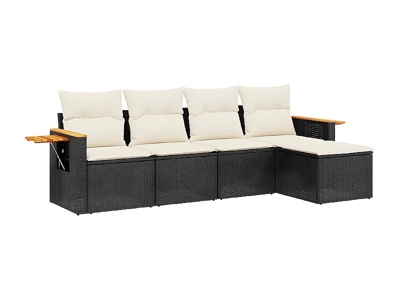 Salon de jardin 5 pcs avec coussins noir résine tressée