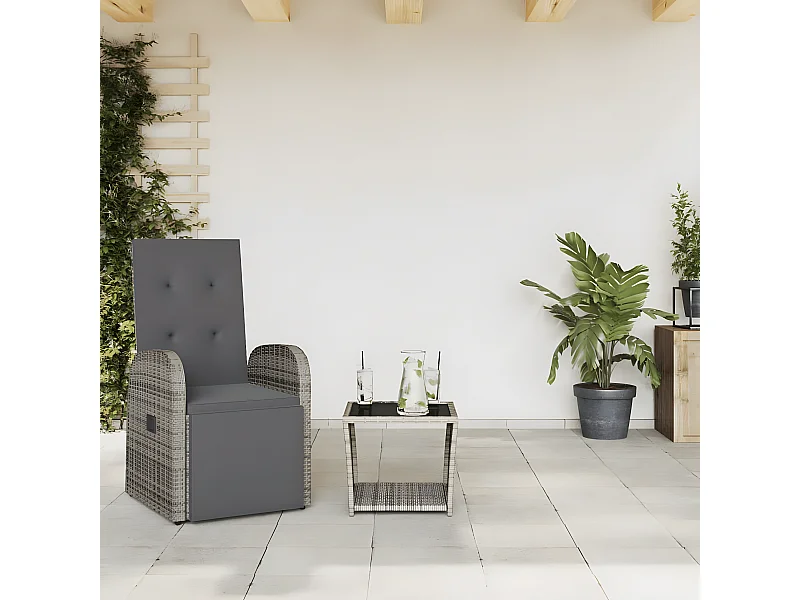 Ensemble à manger de jardin et coussins 2 pcs gris rotin