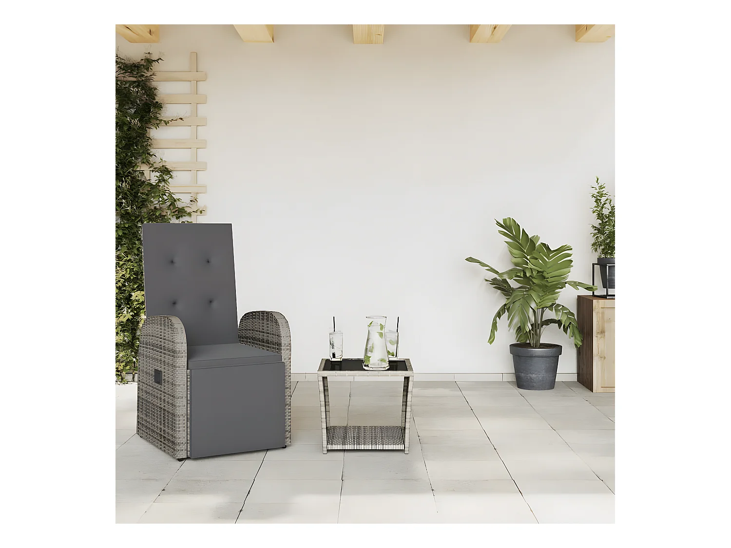 Ensemble à manger de jardin et coussins 2 pcs gris rotin
