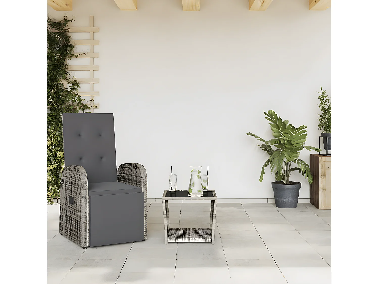 Ensemble à manger de jardin et coussins 2 pcs gris rotin