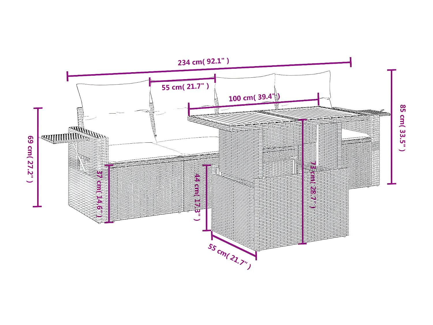 Salon de jardin 5 pcs avec coussins noir résine tressée