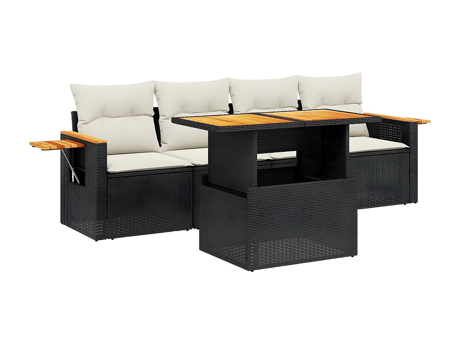 Salon de jardin 5 pcs avec coussins noir résine tressée