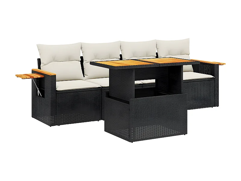 Salon de jardin 5 pcs avec coussins noir résine tressée