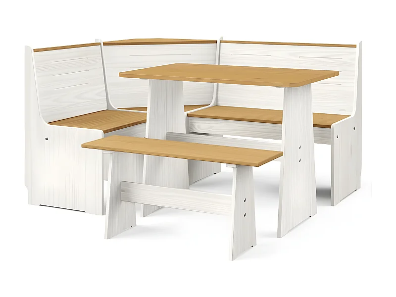 Salon de jardin 3 pcs Marron miel et Blanc Bois de pin massif