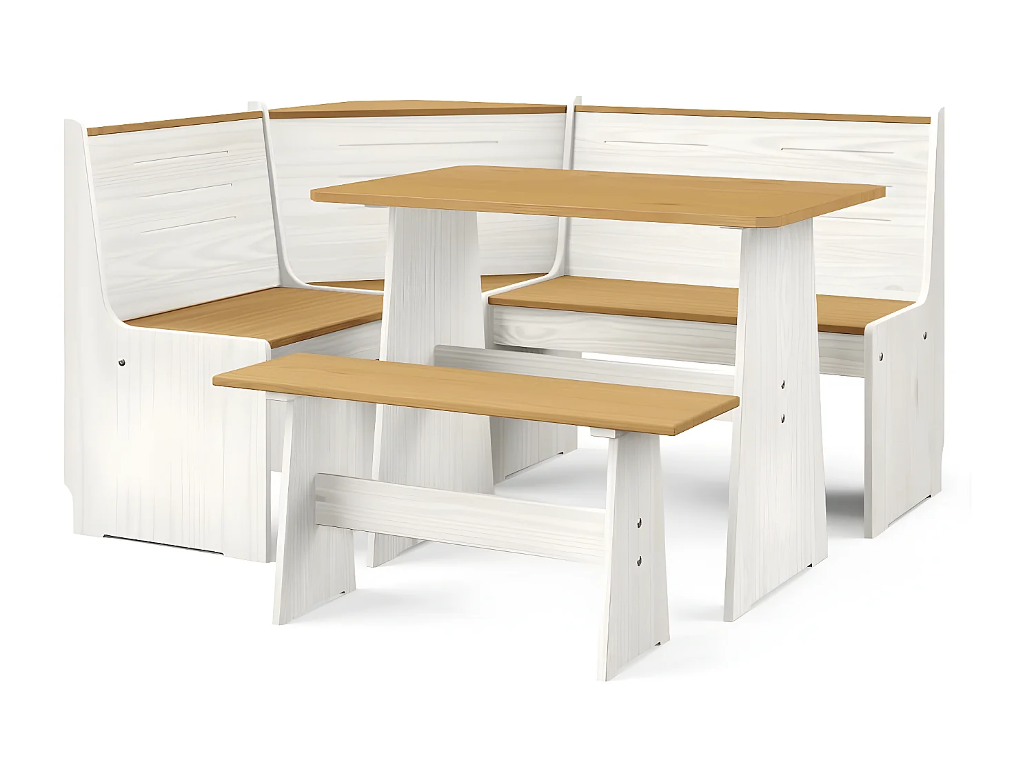 Salon de jardin 3 pcs Marron miel et Blanc Bois de pin massif