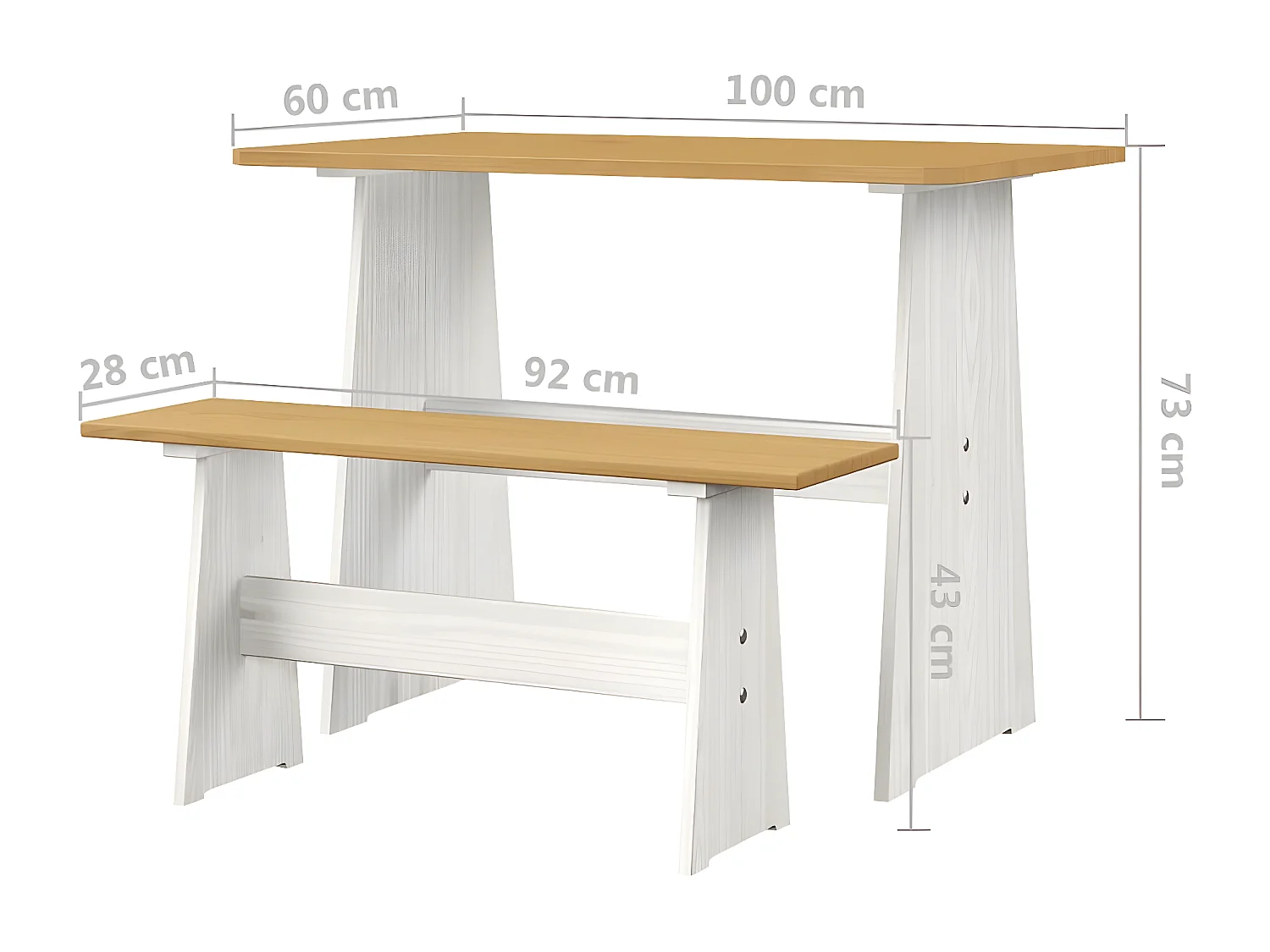 Salon de jardin 3 pcs Marron miel et Blanc Bois de pin massif