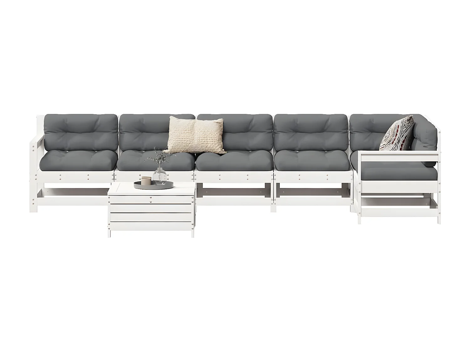 Salon de jardin 7 pcs blanc bois de pin massif