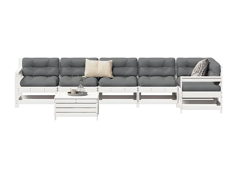 Salon de jardin 7 pcs blanc bois de pin massif