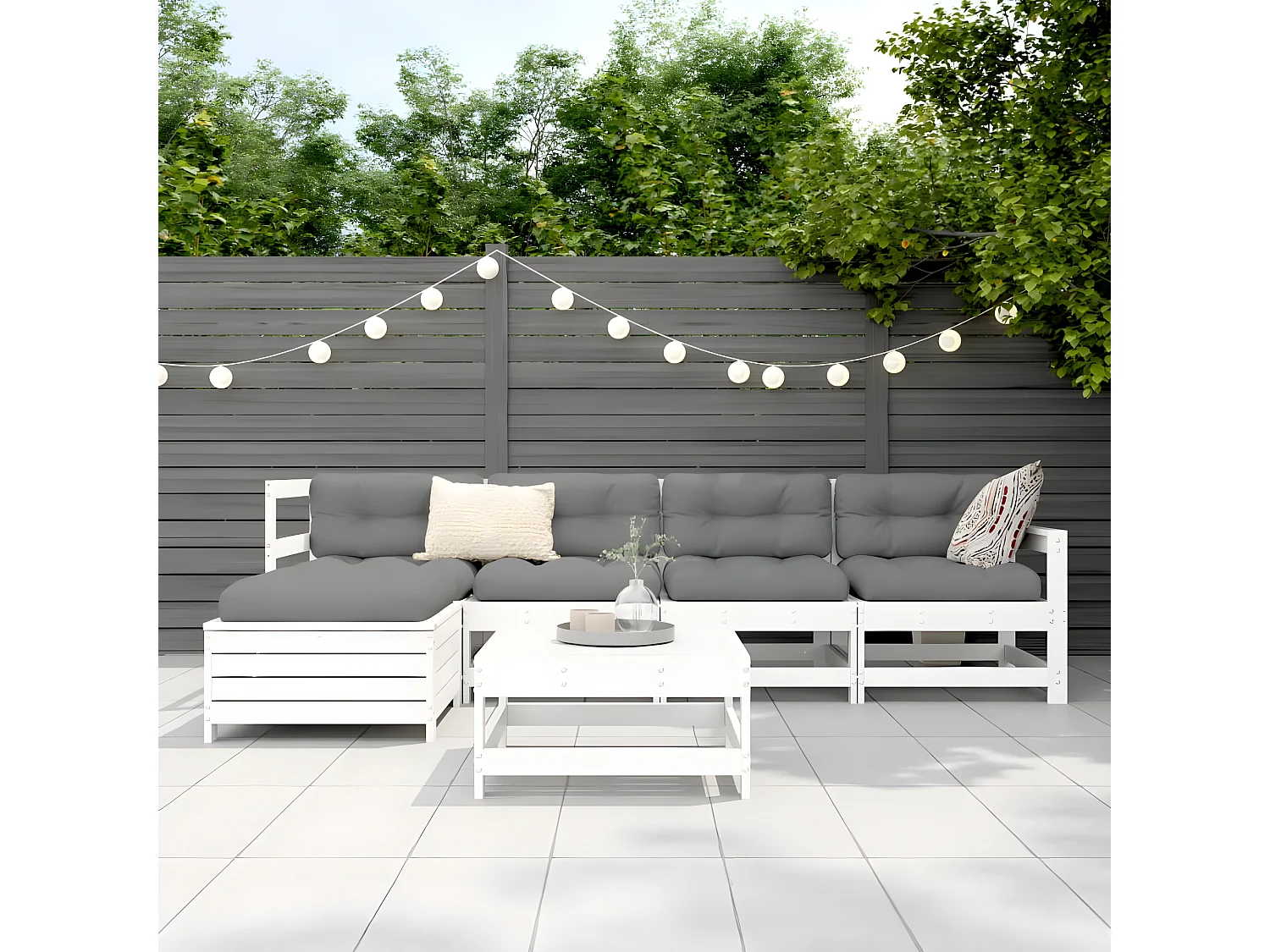 Salon de jardin 6 pcs blanc bois de pin massif