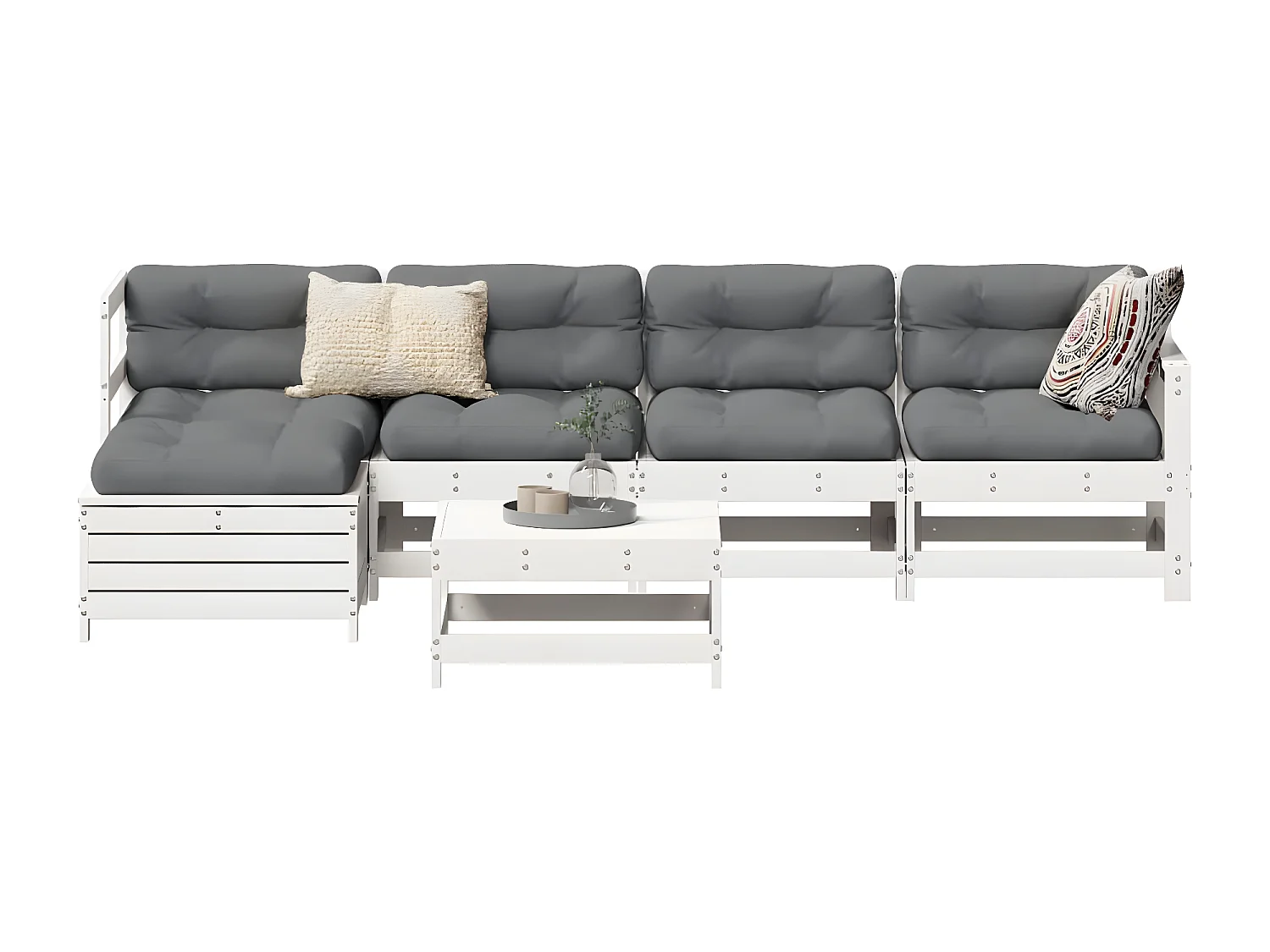 Salon de jardin 6 pcs blanc bois de pin massif