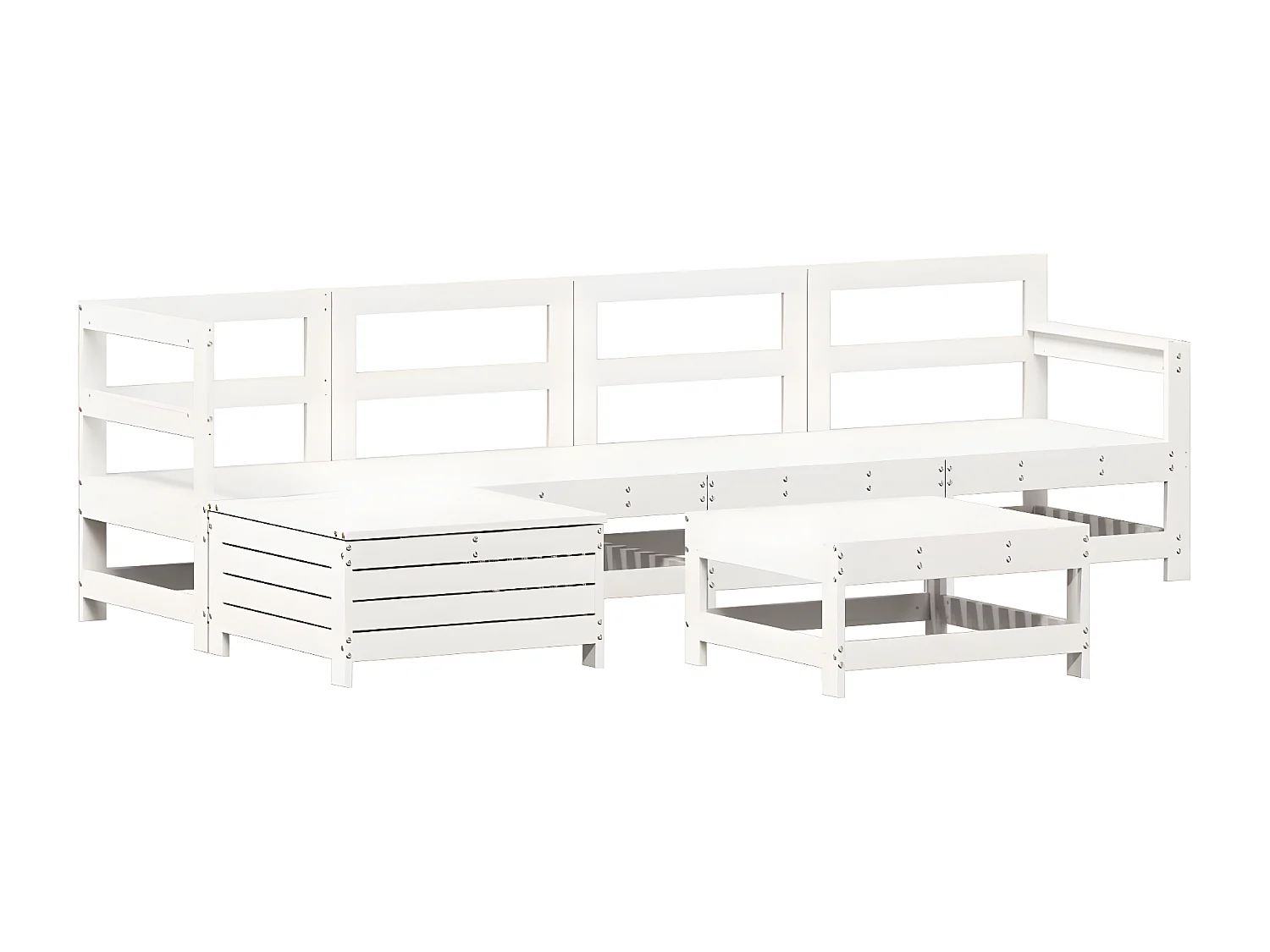 Salon de jardin 6 pcs blanc bois de pin massif