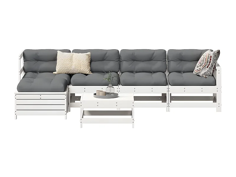 Salon de jardin 6 pcs blanc bois de pin massif